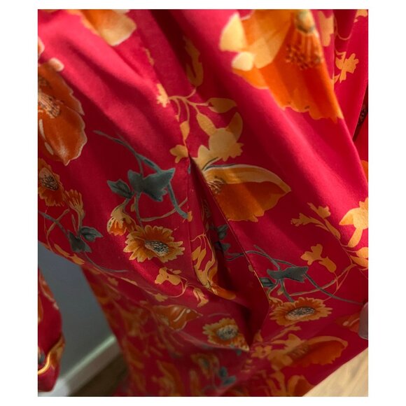 Saks Fifth Avenue 100% Silk Long Robe, Red floral, Size L - Picture 5 of 11